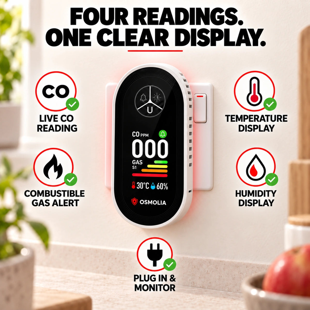 Osmolia® 4-in-1 Gas & Carbon Monoxide Detector