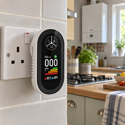 Gas detector plugged into a UK kitchen socket