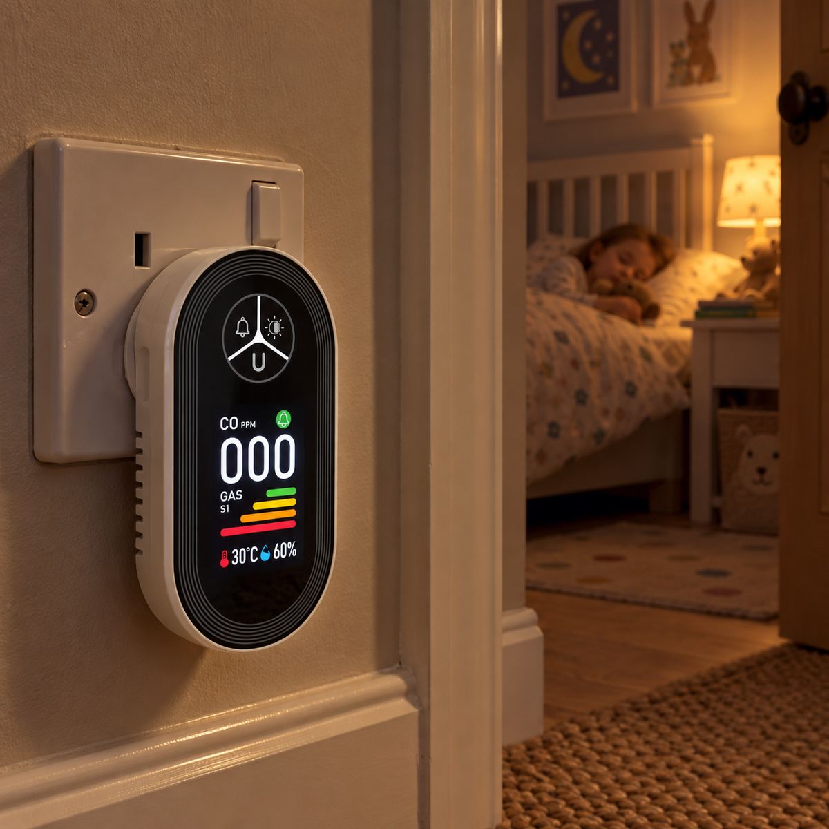 Gas detector monitoring near a sleeping area